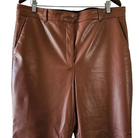 Aritzia Babaton Command Vegan Leather Mid Rise Straight Leg Pants Brown Size 16. - Picture 8 of 16